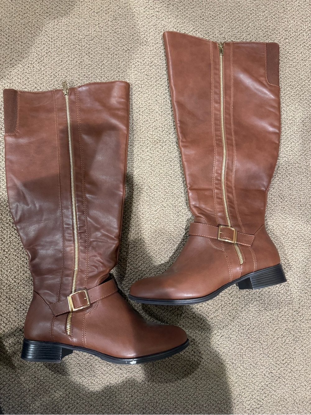 Classic Over-the-Knee Riding Boots in Brown with Gold Hardware - 10 Wide Calf